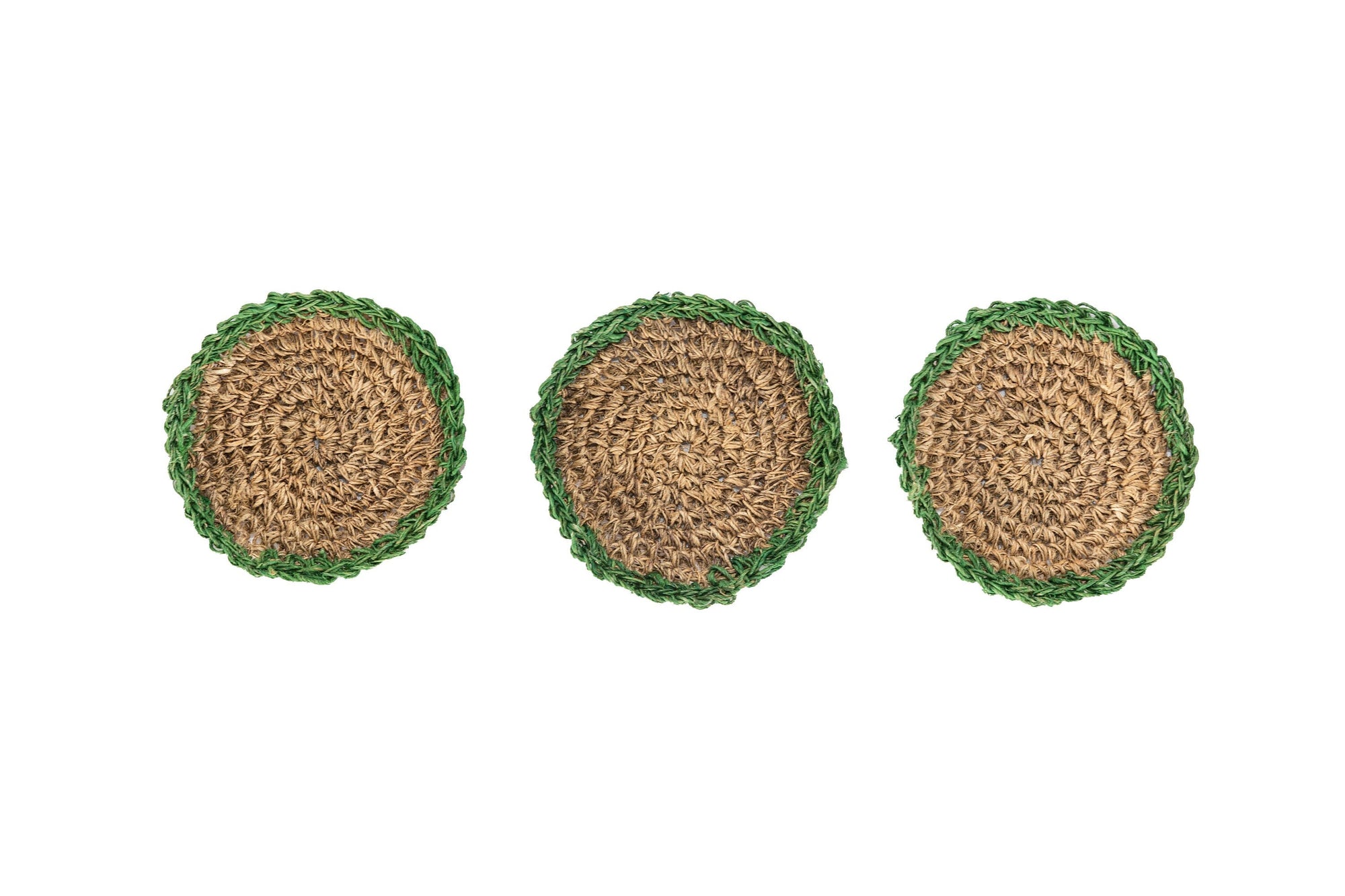 Raw Hemp Handmade Coasters: Sustainable Artisanal Drinkware Protectors Set of 3 coasters for Coffee Tables. Drink Coasters Set for Glass