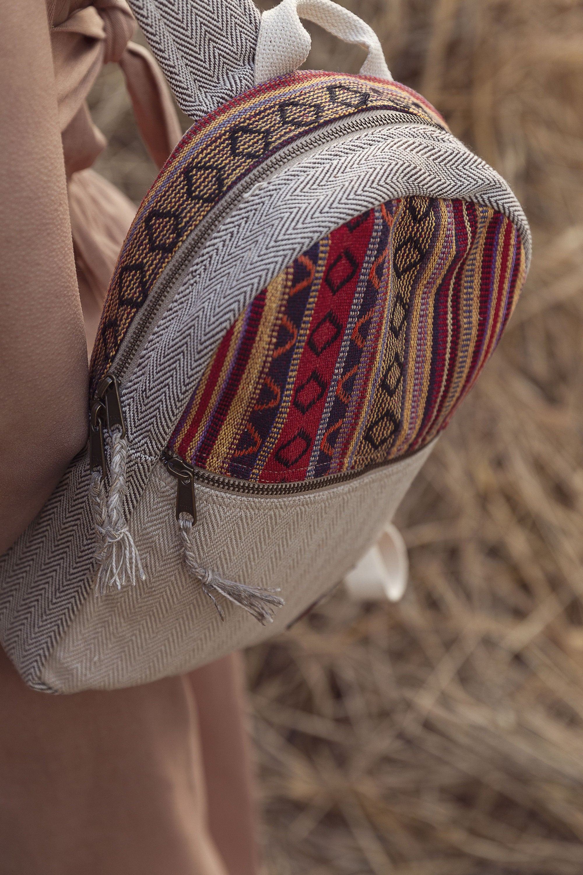 Handmade Hemp Backpack Medium Hemp Bag Travel Bag Women For Festival Bag Hippie Bag For Festival Minimalistic Travel Bag