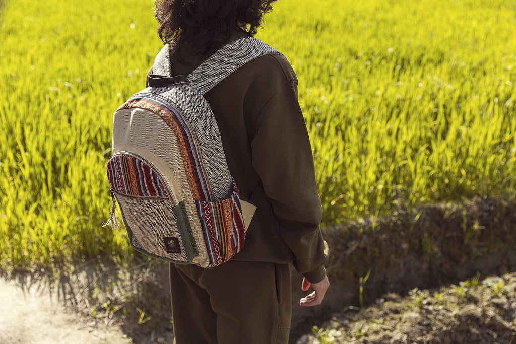 LARGE Himalayan Hemp Backpack with LAPTOP POCKET Nepal Fair Trade Hiking Boho Bag Hippi Backpack Christmas Gift Birthday Gift Cute Backpacks