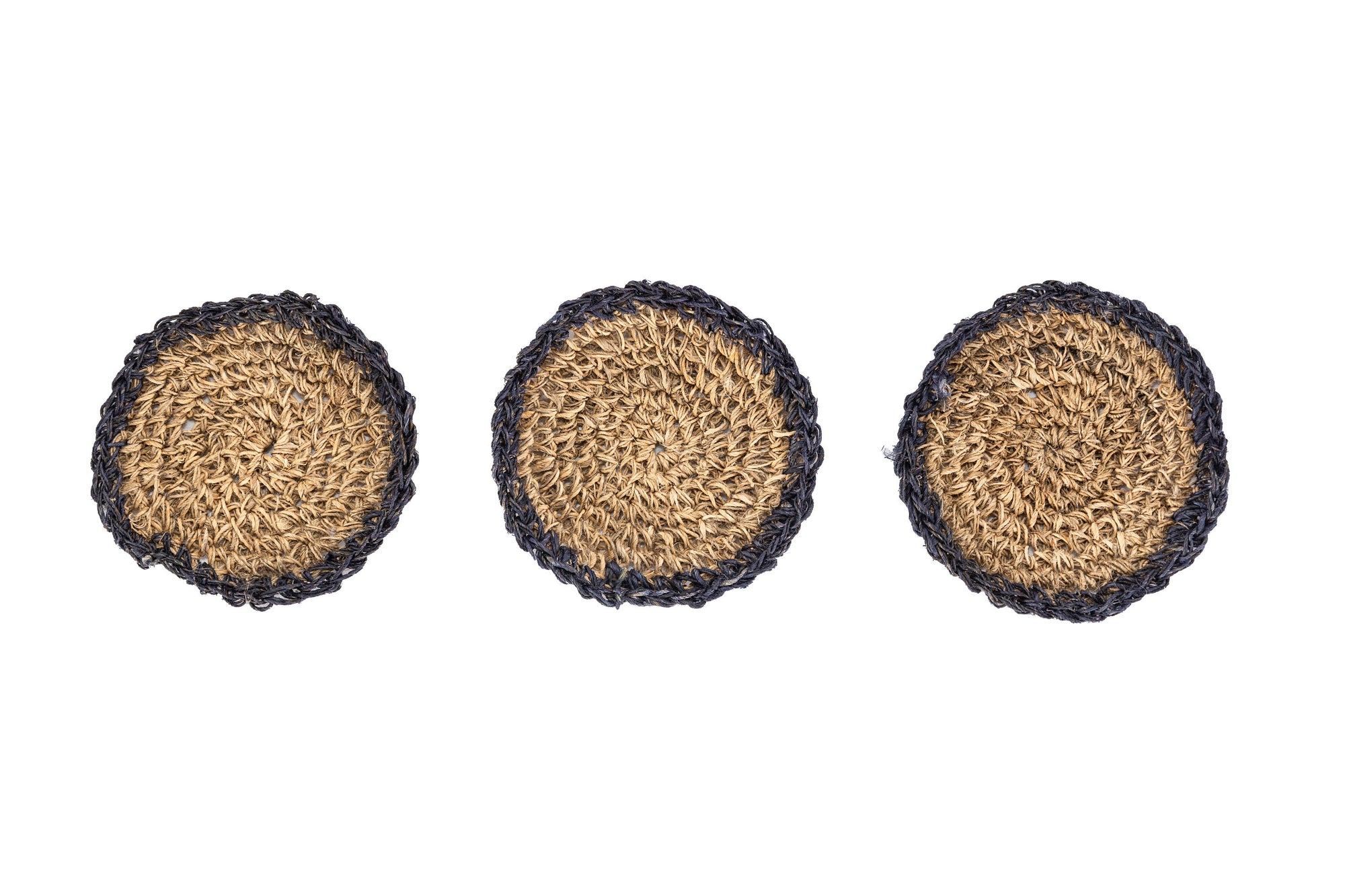 Raw Hemp Handmade Coasters: Sustainable Artisanal Drinkware Protectors Set of 3 coasters for Coffee Tables. Drink Coasters Set for Glass