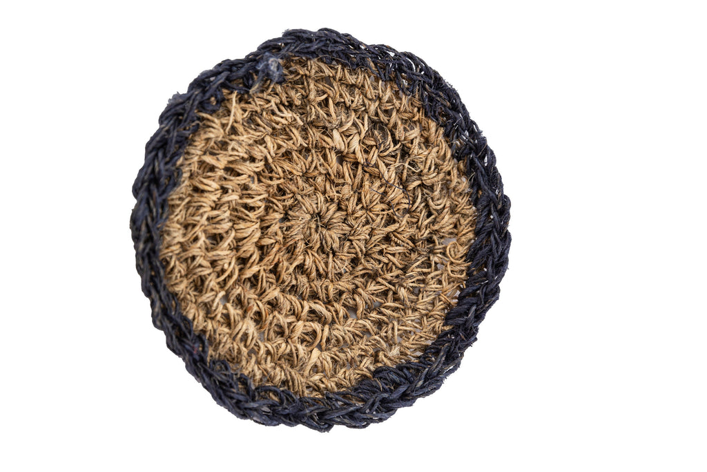Raw Hemp Handmade Coasters: Sustainable Artisanal Drinkware Protectors Set of 3 coasters for Coffee Tables. Drink Coasters Set for Glass