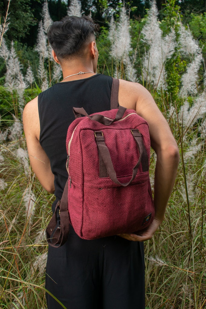 Handmade Hemp Large Backpack For Travel Backpack For Festival Backpack Hippie Backpack Eco Friendly Laptop Bag For Adult Minimalistic Bag