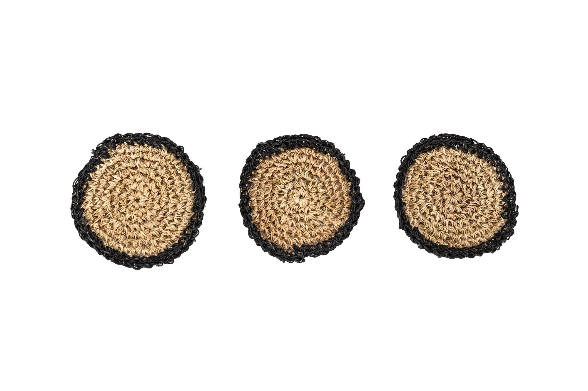 Raw Hemp Handmade Coasters: Sustainable Artisanal Drinkware Protectors Set of 3 coasters for Coffee Tables. Drink Coasters Set for Glass