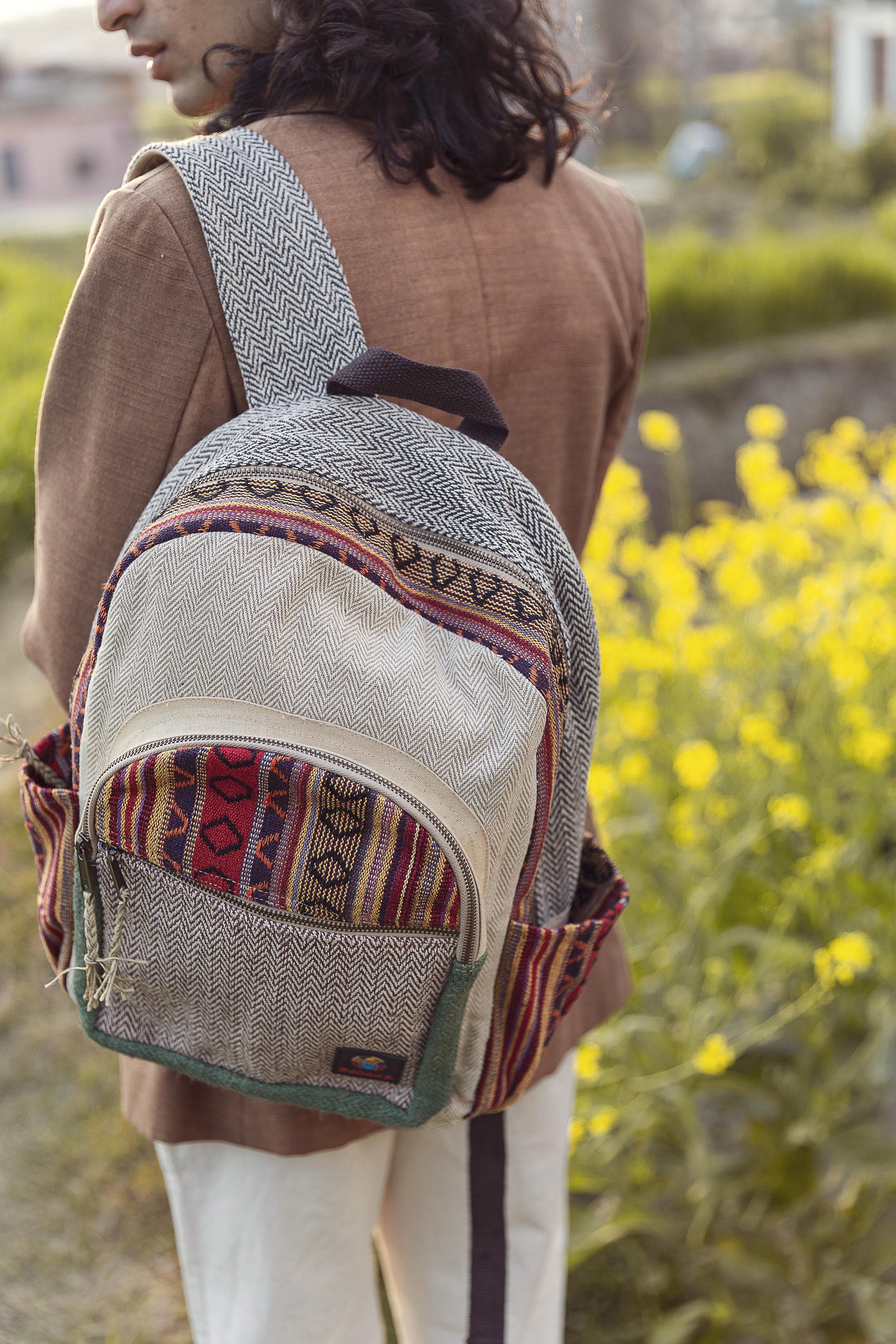 LARGE Himalayan Hemp Backpack with LAPTOP POCKET Nepal Fair Trade Hiking Boho Bag Hippi Backpack Christmas Gift Birthday Gift Cute Backpacks