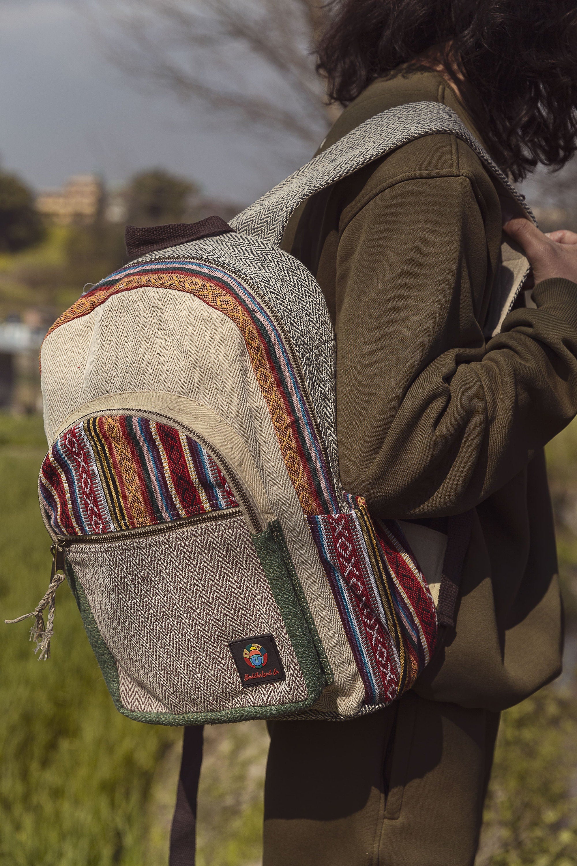 LARGE Himalayan Hemp Backpack with LAPTOP POCKET Nepal Fair Trade Hiking Boho Bag Hippi Backpack Christmas Gift Birthday Gift Cute Backpacks
