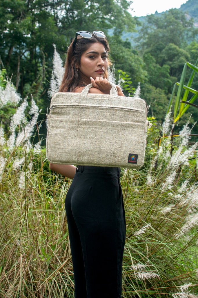 Handmade Hemp Laptop Bag with Adjustable Shoulder Strap, Fits up to 16 inch Laptop Case MacBook, Laptop Sleeve For Work Bag Fathers Day Gift