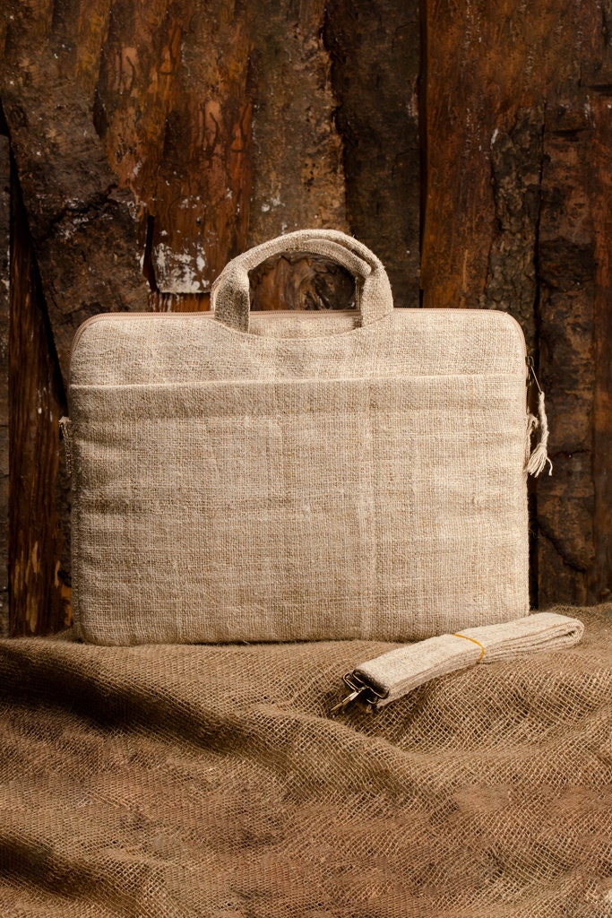 Handmade Hemp Laptop Bag with Adjustable Shoulder Strap, Fits up to 16 inch Laptop Case MacBook, Laptop Sleeve For Work Bag Fathers Day Gift